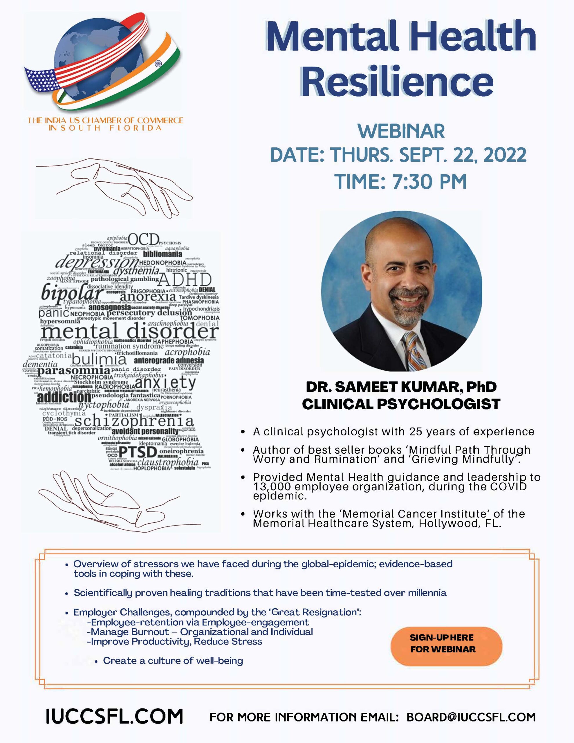 Mental Health Resilience – Dr. Sameet Kumar - India US Chamber of Commerce